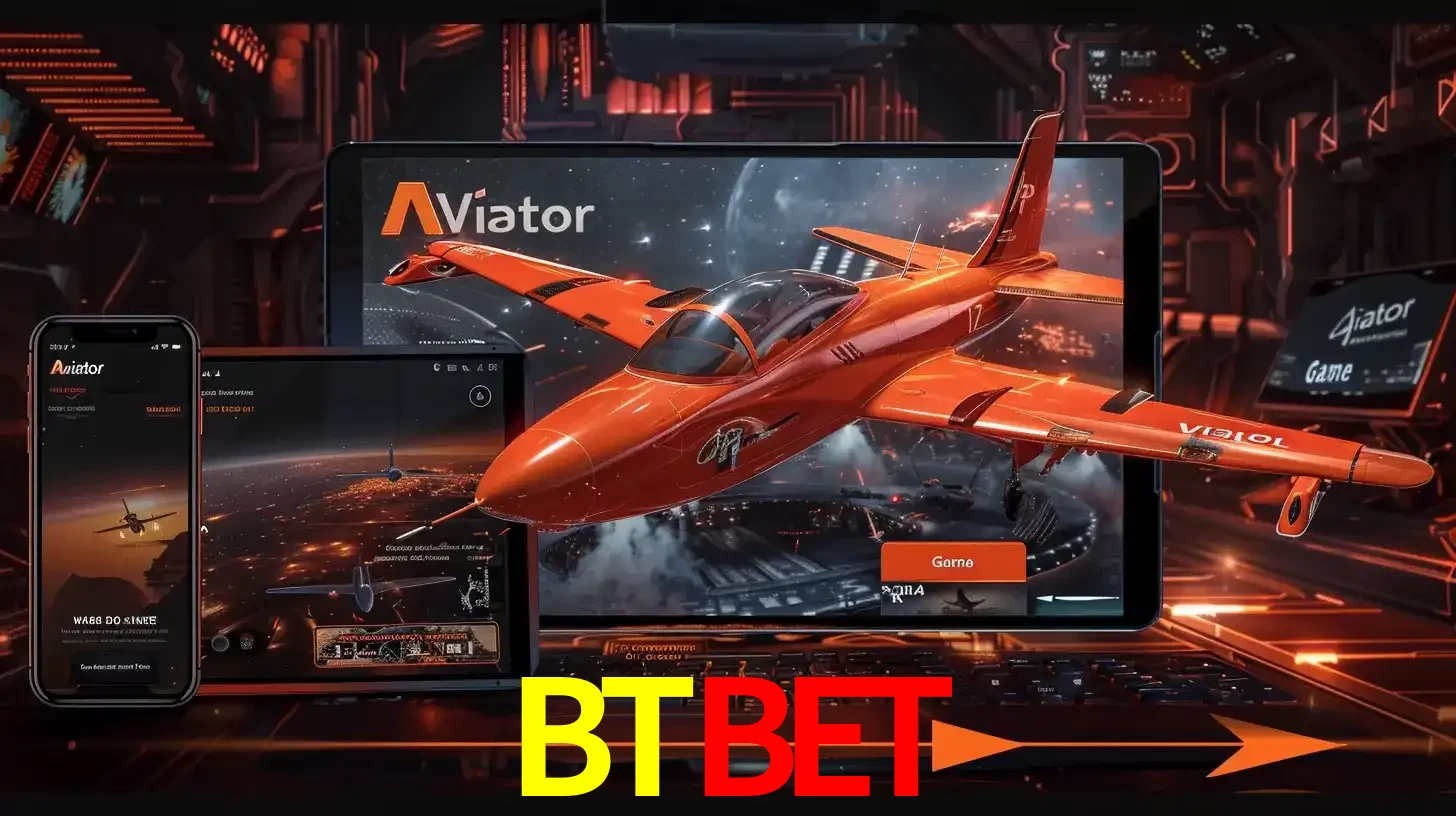 Apresentação tecnológica do jogo Aviator com um avião saindo da tela de um tablet, demonstrando a experiência imersiva em múltiplos dispositivos no BTBET.
