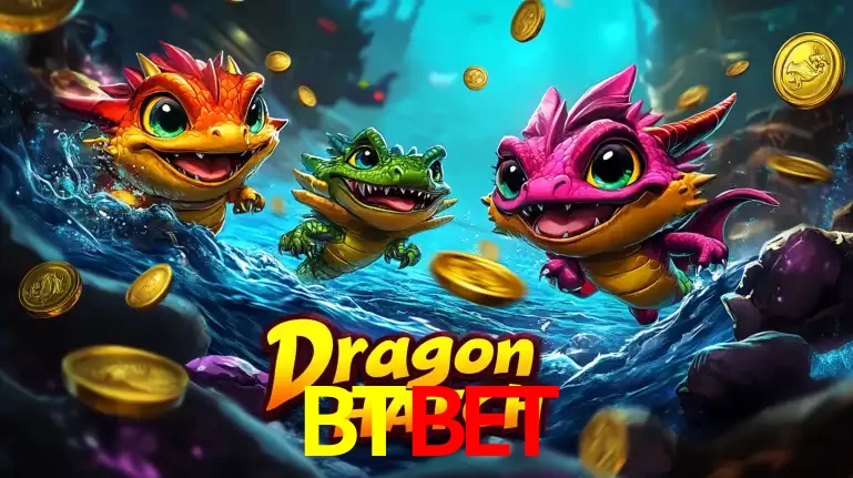 Arte promocional do jogo Dragon Hatch com três adoráveis dragões bebês nadando entre moedas de ouro, um dos slots mais divertidos para jogar no cassino BTBET.
