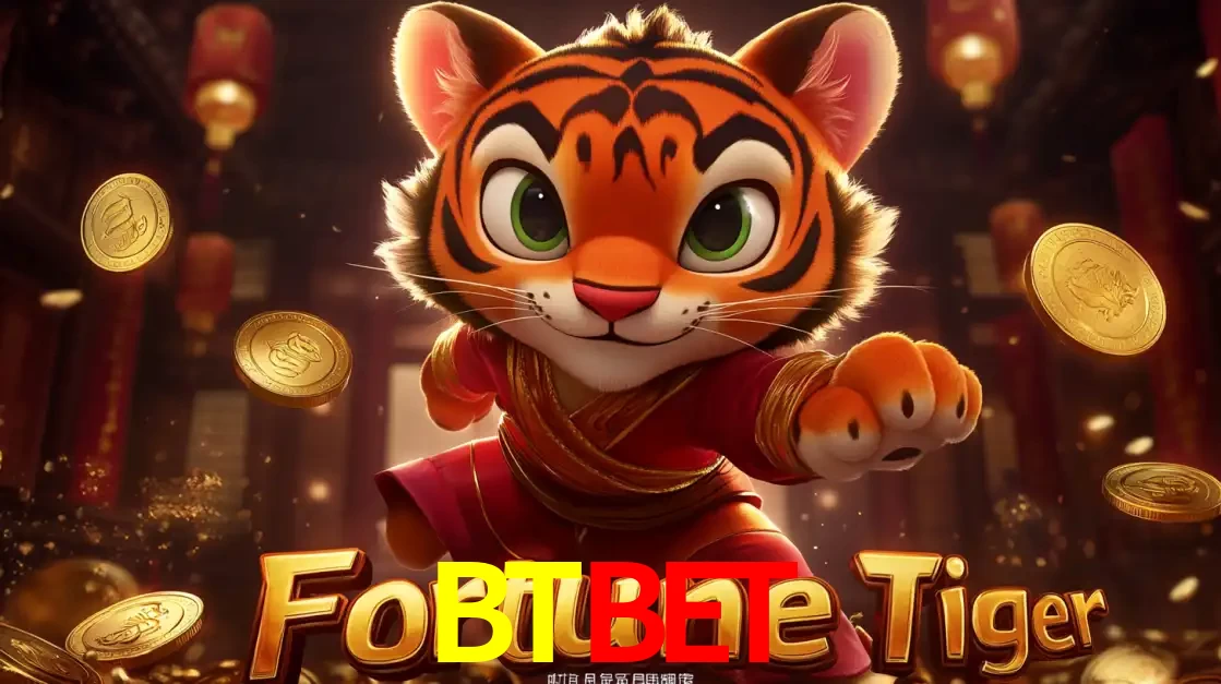 O carismático mascote do jogo de slot Fortune Tiger, um tigre fofo em pose de artes marciais, pronto para trazer sorte e multiplicadores de ganhos no cassino online BTBET.