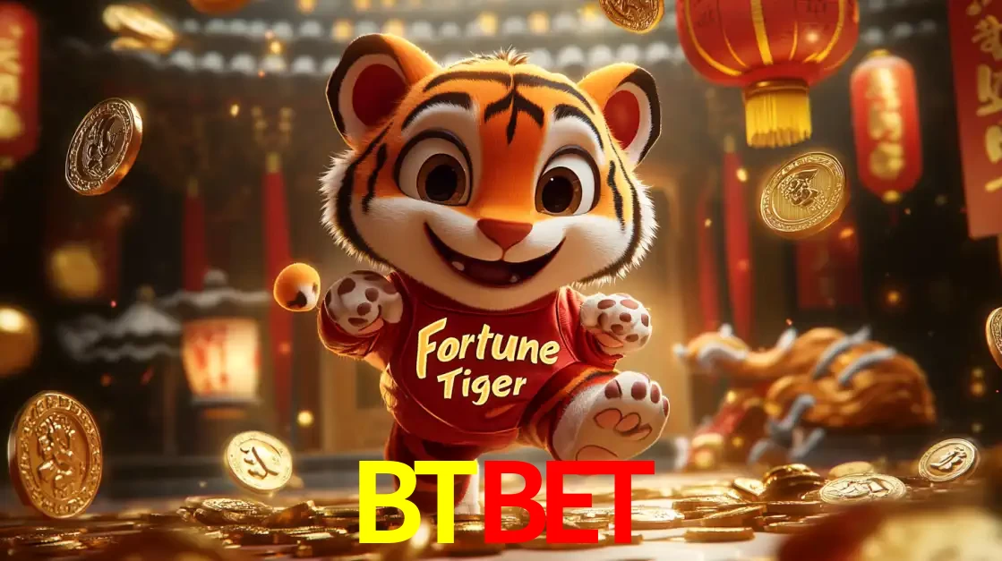 O alegre personagem do Fortune Tiger correndo sobre um caminho de moedas de ouro, simbolizando os grandes prêmios e a diversão do popular jogo de slot do BTBET.