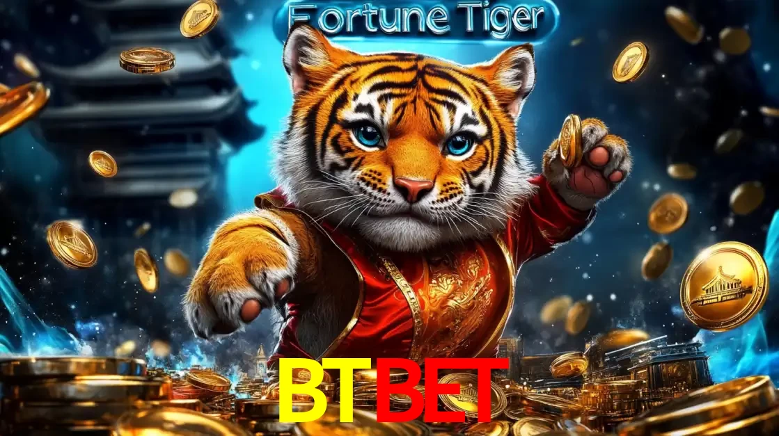 Imagem promocional do jogo de slot Fortune Tiger, com um tigre majestoso em traje tradicional cercado por uma fortuna em moedas de ouro, disponível agora no cassino BTBET.