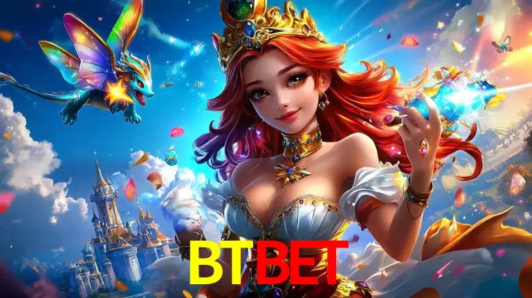 A princesa de um reino de fantasia mágico, com seu pequeno dragão, apresentando um mundo de prêmios encantados nos jogos de caça-níqueis do cassino BTBET.